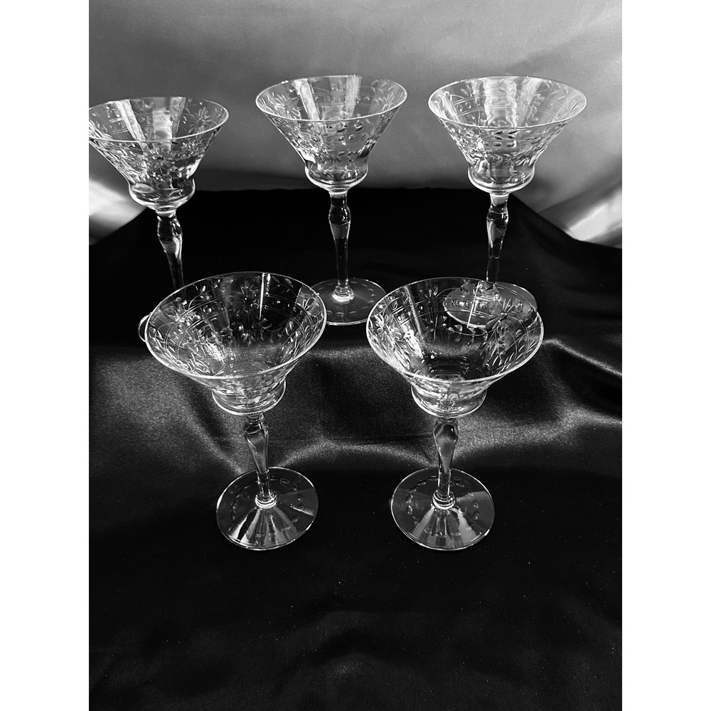 Morgantown Crystal Champagne Sherbet Glasses #7630-12 Cut Floral Dots Set of 5